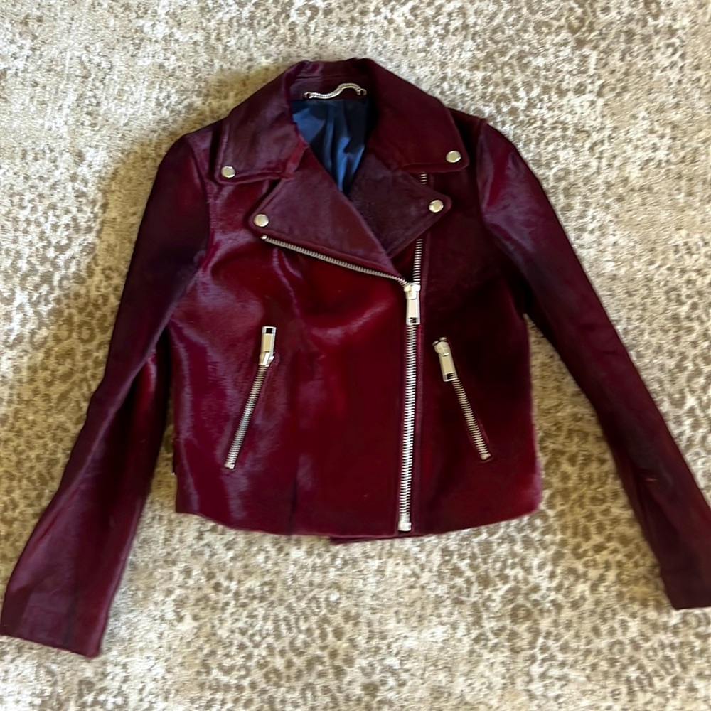 J. Crew Collection pony hair burgundy wine Moto jacket - 2 - Picture 1 of 12